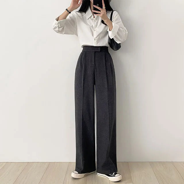 Pantalon Coupe Large Bouton Caché