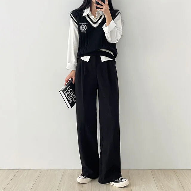 Pantalon Coupe Large Bouton Caché