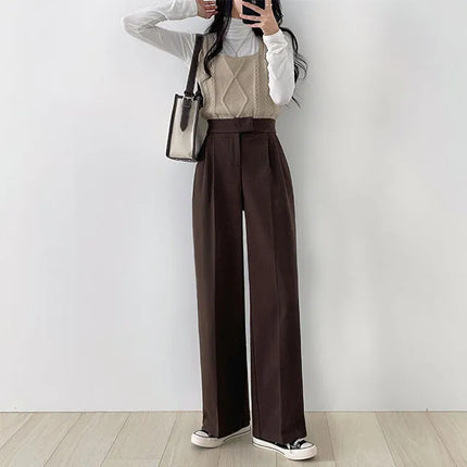 Pantalon Coupe Large Bouton Caché