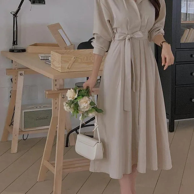 Robe longue à col chemise