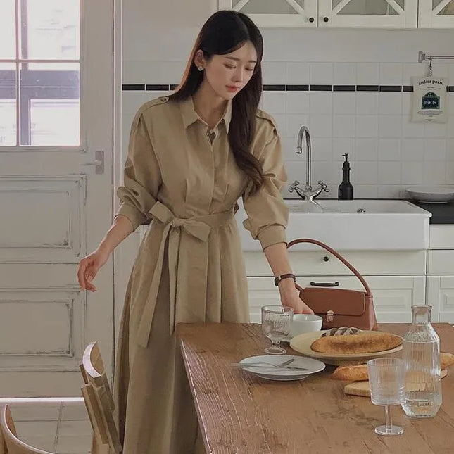 Robe longue à col chemise