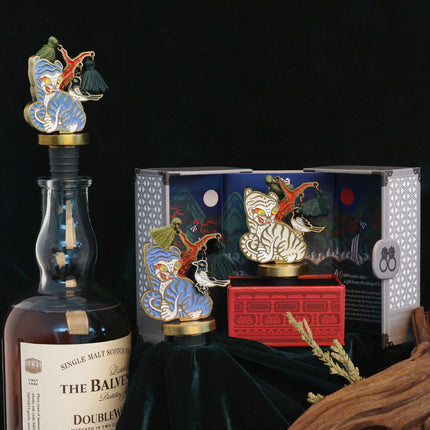 Bouchon de vin décoratif en céramique – Motif tigre coréen (Hojakdo)
