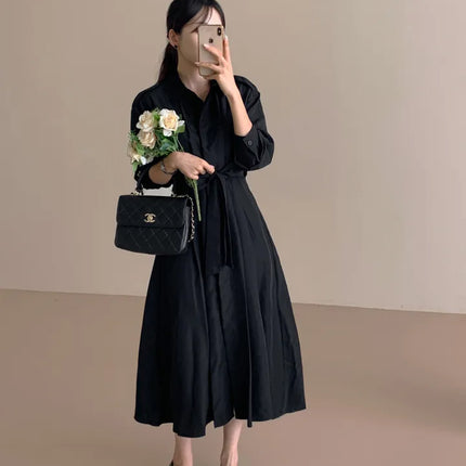 Robe longue à col chemise