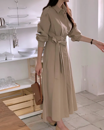Robe longue à col chemise