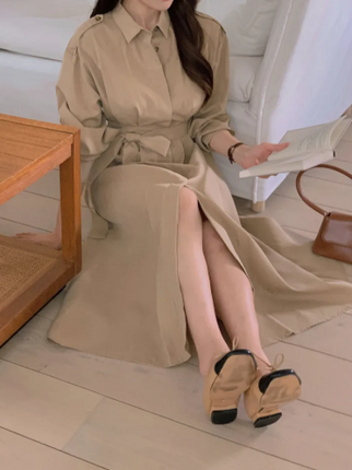 Robe longue à col chemise
