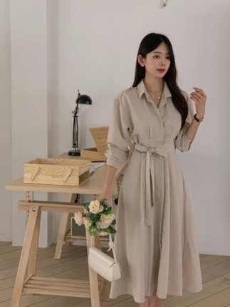 Robe longue à col chemise