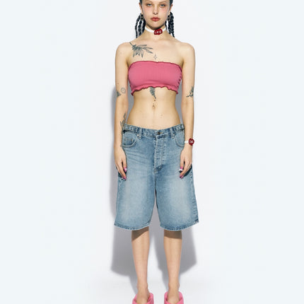 [Sélection K-Stars] KNEE LENGTH WIDE DENIM PANTS BLUE - Winter (aespa)