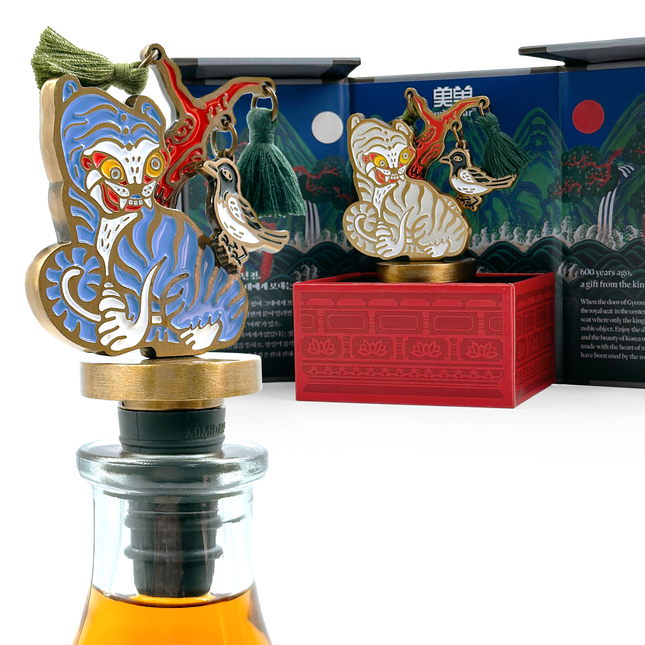 Bouchon de vin décoratif en céramique – Motif tigre coréen (Hojakdo)